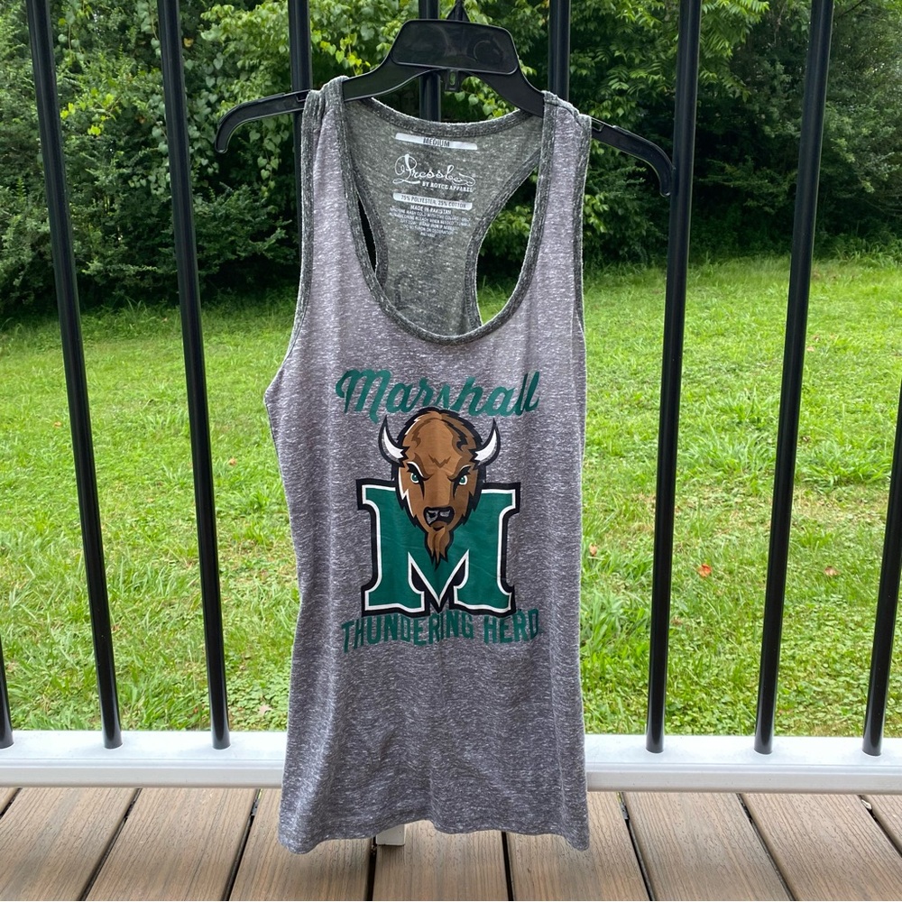 NWOT M Marshall University tank go herd MU thundering herd green grey gray